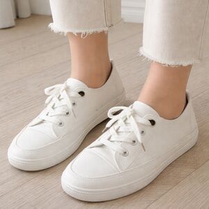 White Lace-Up Casual Sneakers | Minimal Everyday Shoes